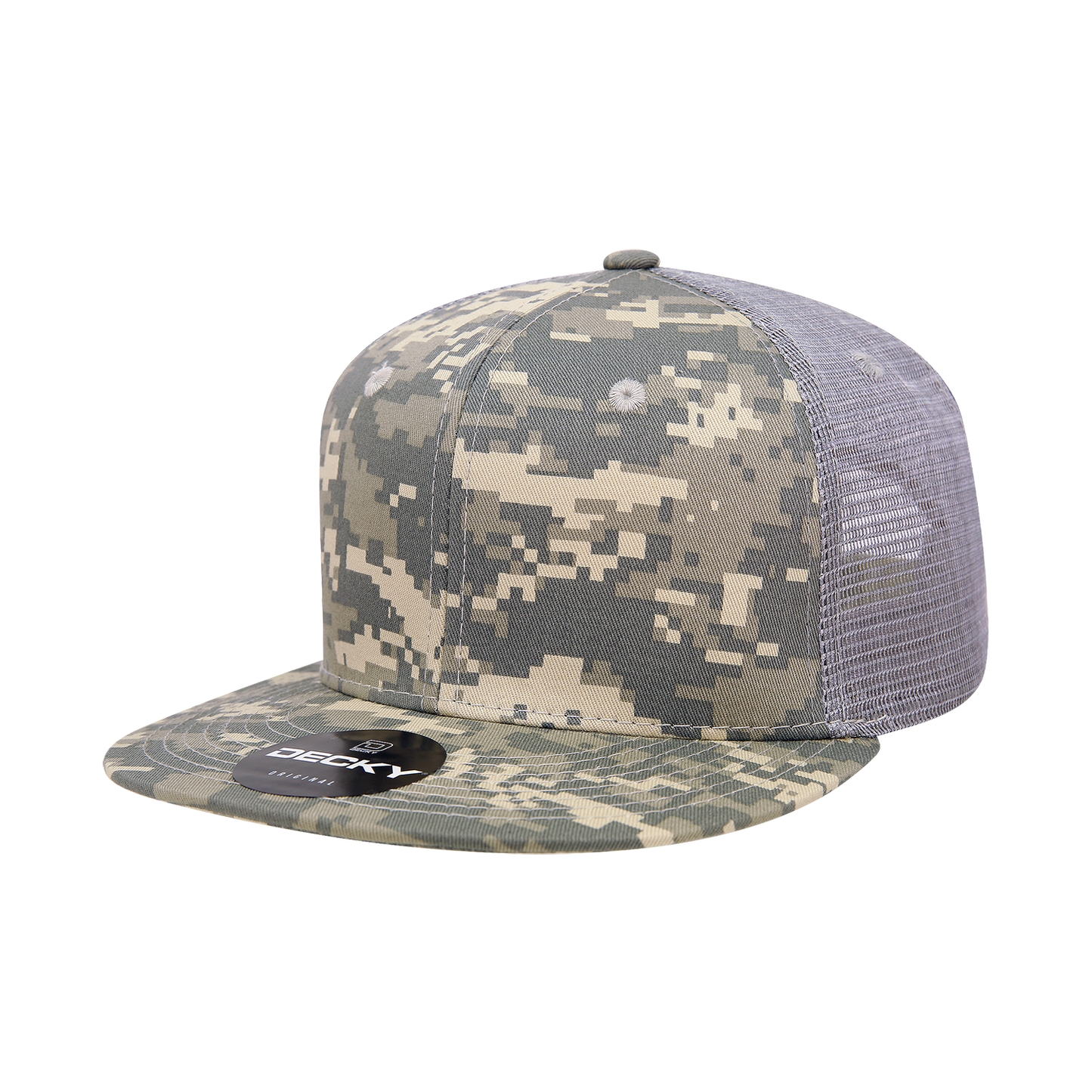 Decky 1055 Camo Flat Bill Trucker Hat, Camouflage 6 Panel Trucker Cap