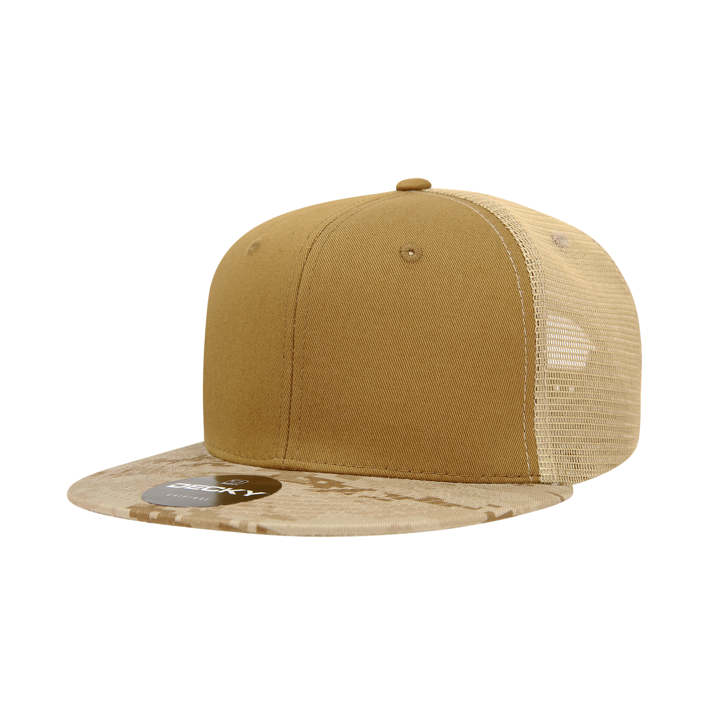 Decky 1055 Camo Flat Bill Trucker Hat, Camouflage 6 Panel Trucker Cap