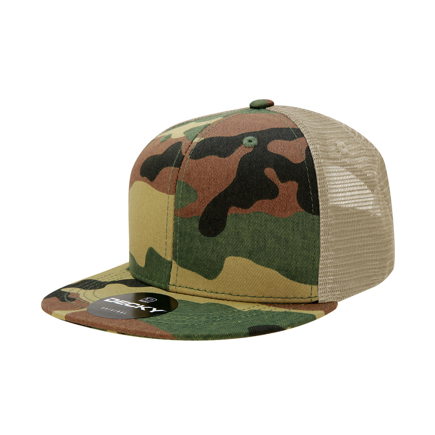 Decky 1055 Camo Flat Bill Trucker Hat, Camouflage 6 Panel Trucker Cap