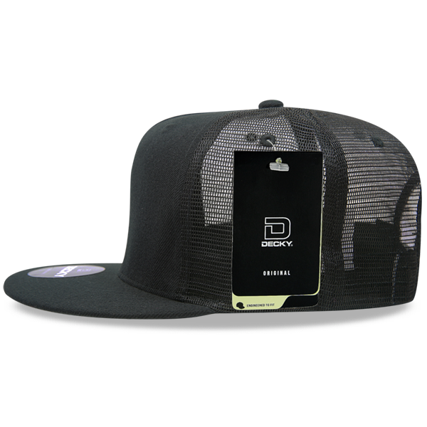 Decky 1063 5 Panel Trucker Cap, Snapback Flat Bill Hat