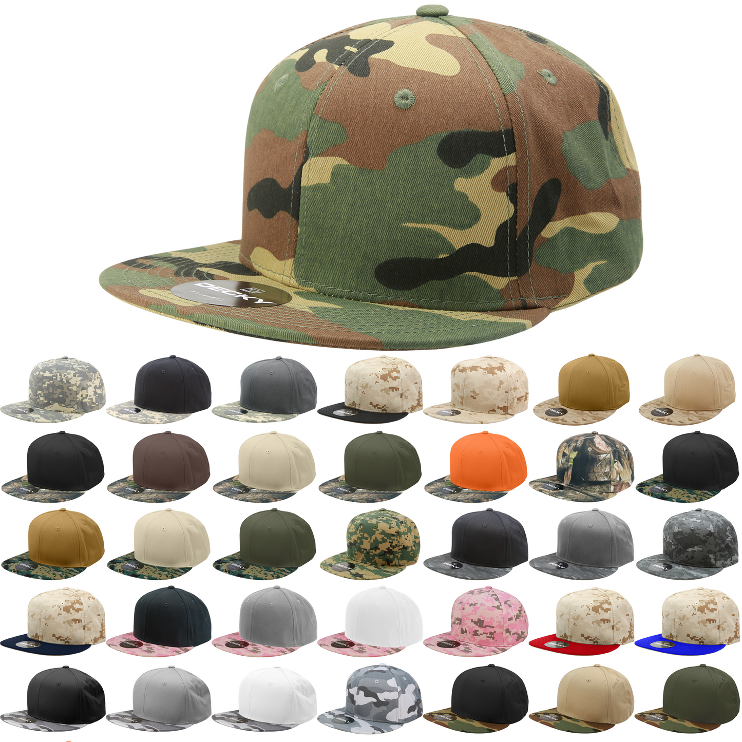 Decky 1047 Digital Camo Snapback Hat, 6 Panel Camouflage Flat Bill Cap