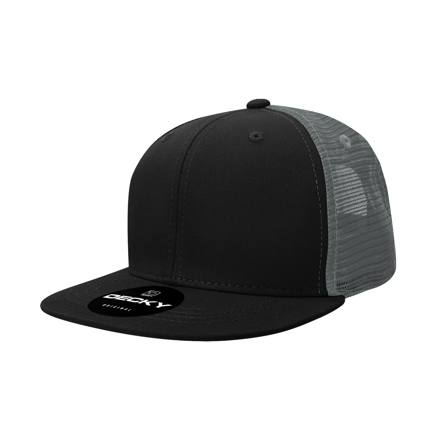 Decky 1052 Blank 6 Panel Trucker Hat, Flat Bill Snapback - 1052