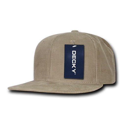 Decky 1076 Corduroy Snapback Hat, 6 Panel Flat Bill Cap