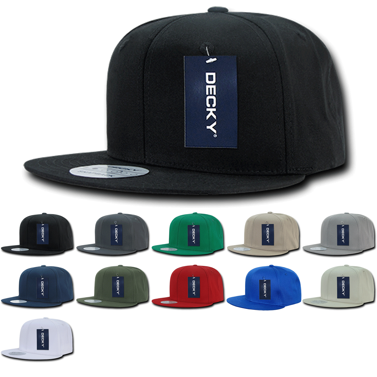 Decky 361 - Cotton Snapback Hat, Flat Bill Cap